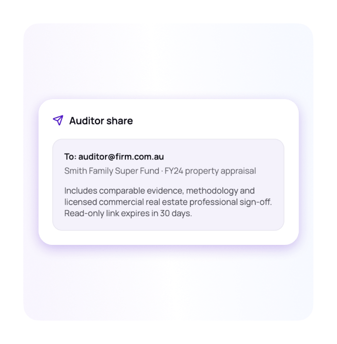 Auditor share card for a property appraisal report